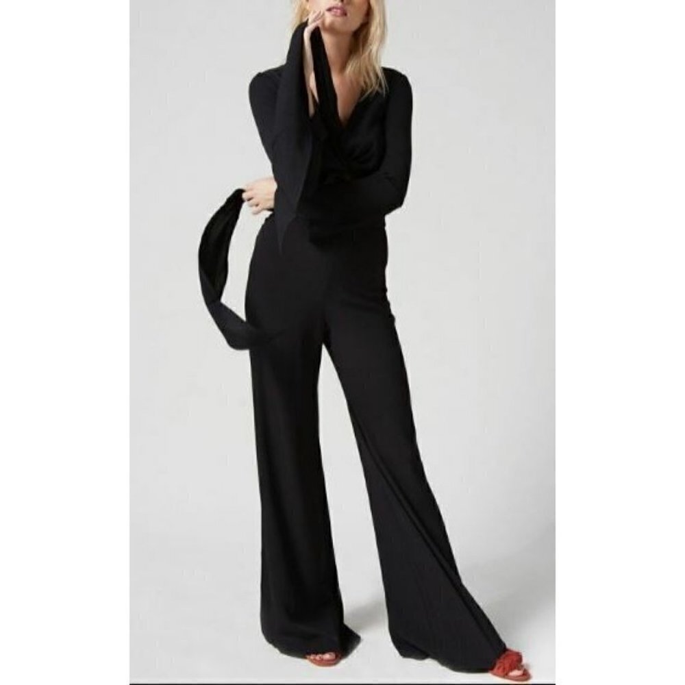 New Flynn Skye Ride or Die Pant Womens L Black High Waist Wide Leg